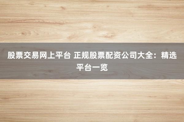 股票交易网上平台 正规股票配资公司大全：精选平台一览