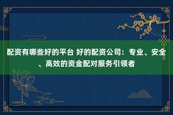 配资有哪些好的平台 好的配资公司：专业、安全、高效的资金配对服务引领者