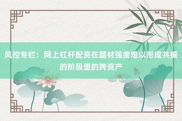 风控专栏：网上杠杆配资在题材强度难以形成共振的阶段里的跨资产